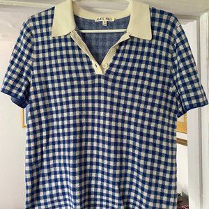 Alex Mill Carly Polo Sweater in Gingham - Blue - M